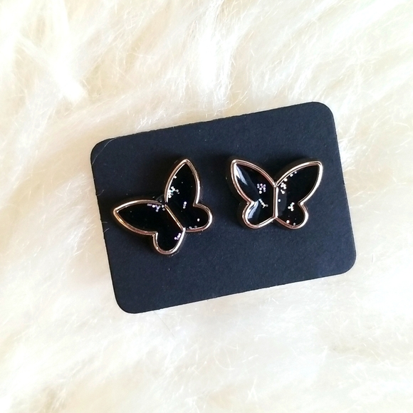 3 for $15 Pretty Black Translucent Sparkly Butterfly Earrings - Picture 2 of 3